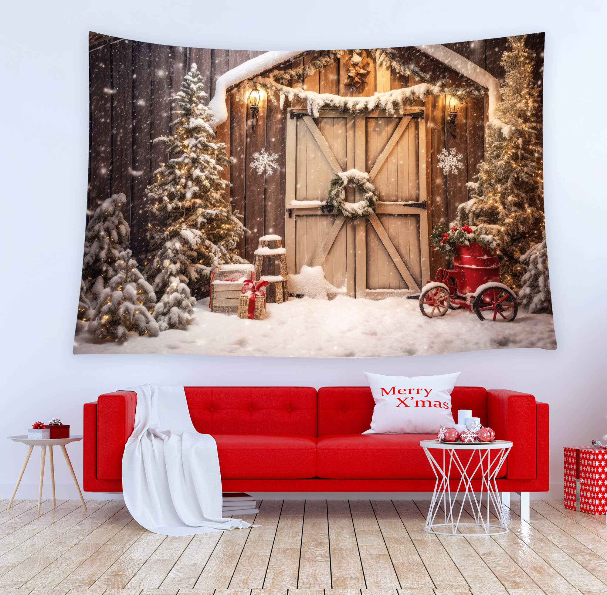 Christmas Rustic Wooden Door Snow Backdrop M10-59