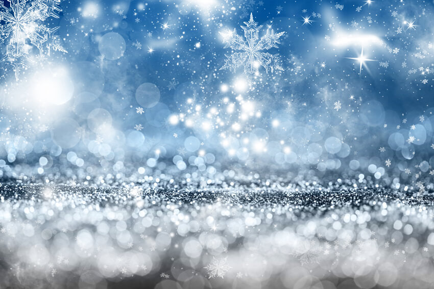 Winter Christmas Glitter Snowflake Bokeh Backdrop