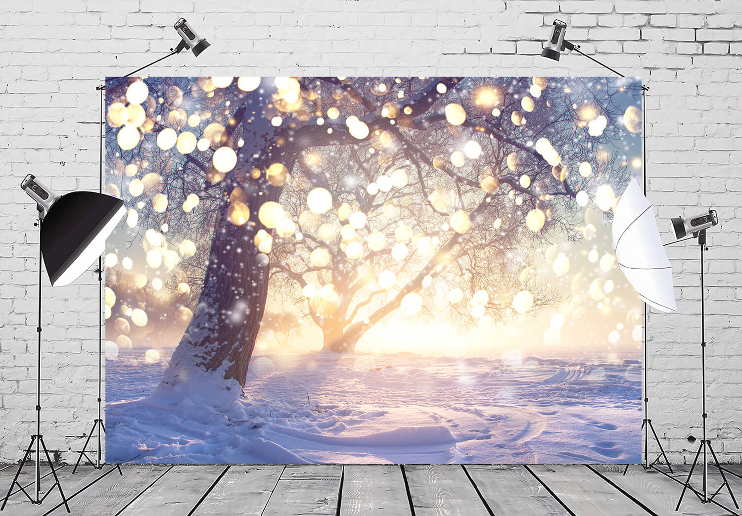 Winter Snowy Tree Glitter Snowflake Backdrop M10-72