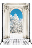 Winter Pine Trees Palace Door View Backdrop M10-78