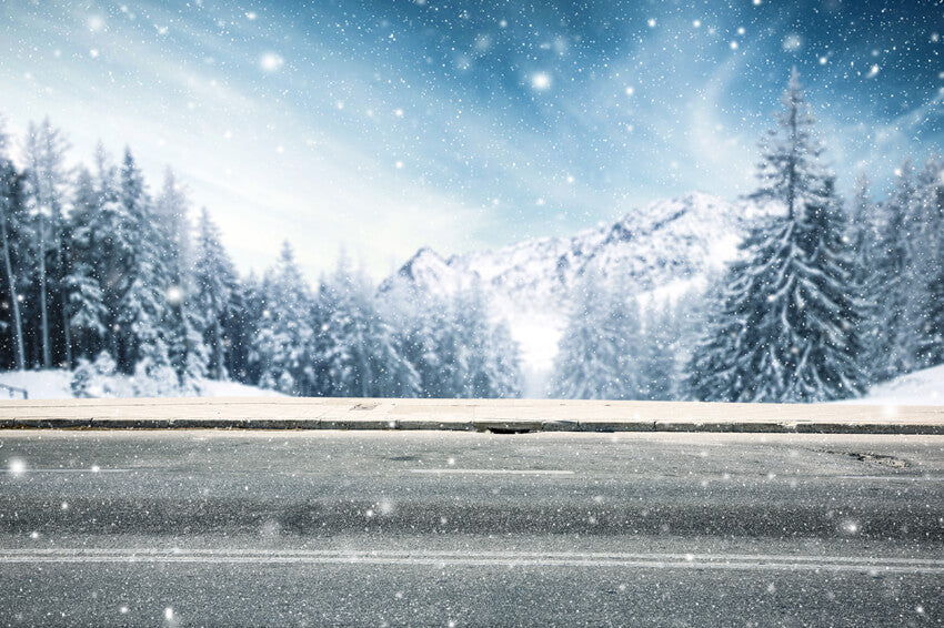 Winter Road Snow Covered Trees Backdrop