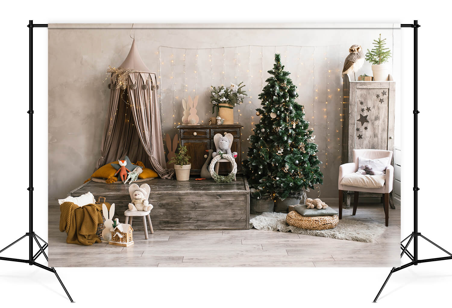 Christmas Themed Bedroom Photography Backdrop M10-81