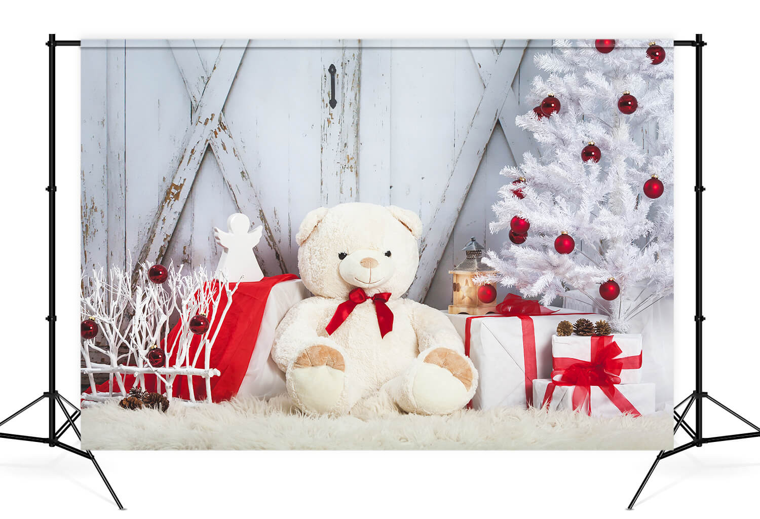 Christmas Tree Toy Bear Barn Door Backdrop M11-07