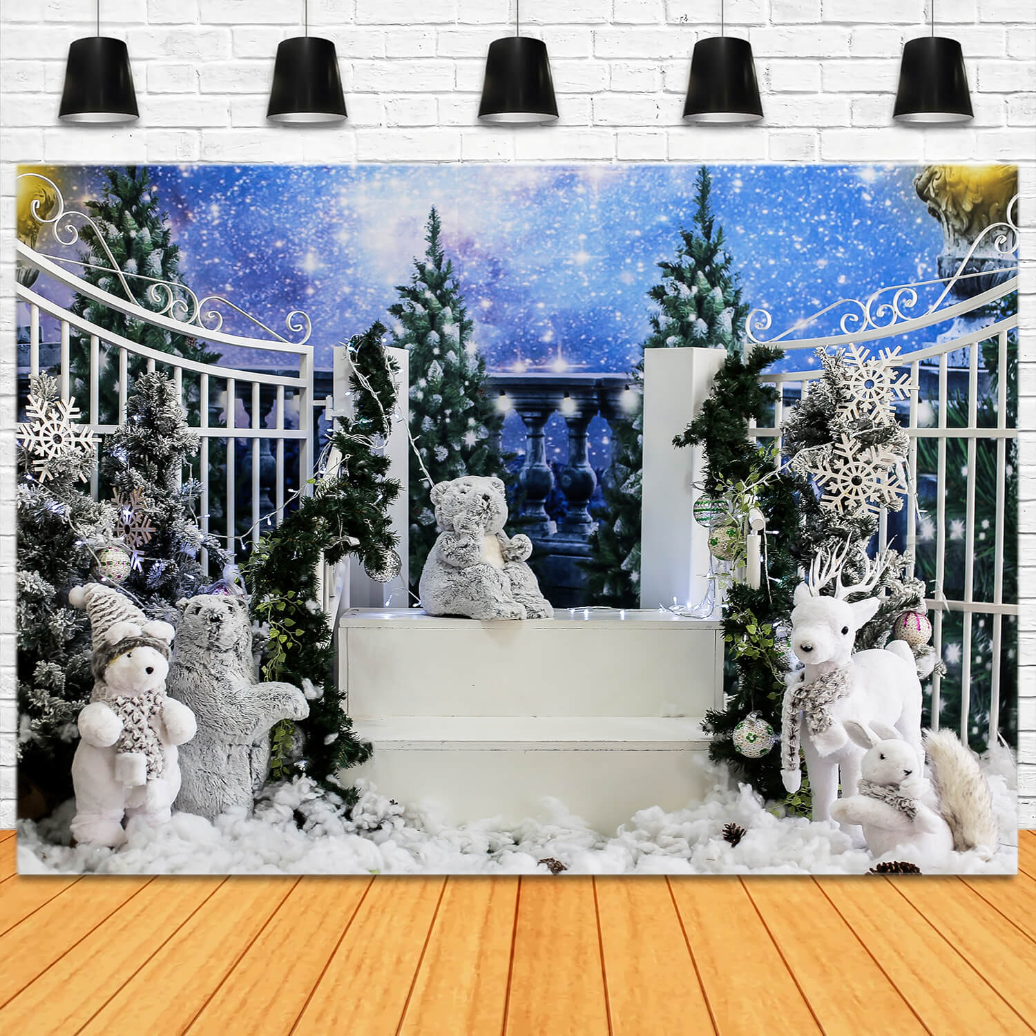 Winter Christmas Snowman Fawn Bear Backdrop M11-10