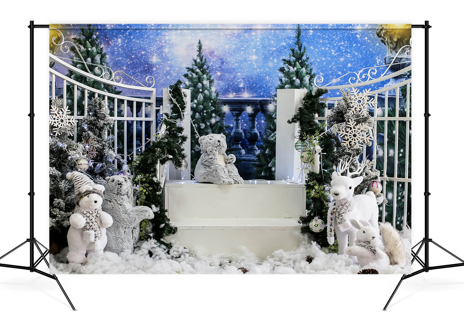 Winter Christmas Snowman Fawn Bear Backdrop M11-10