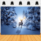 Winter Night Snowy Forest Deer Backdrop M11-15