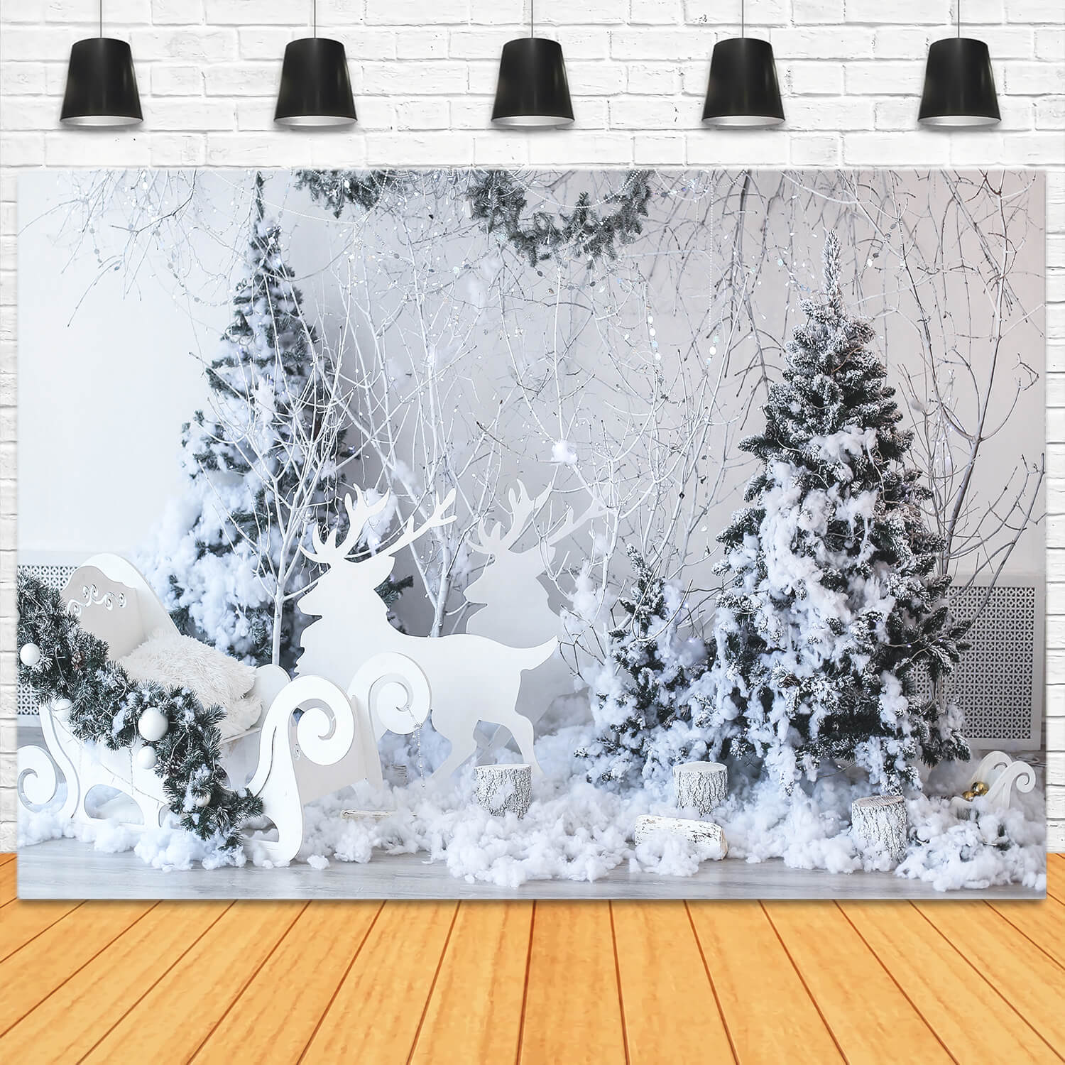 Snowflake Christmas Tree Sleigh Elk Backdrop M11-19