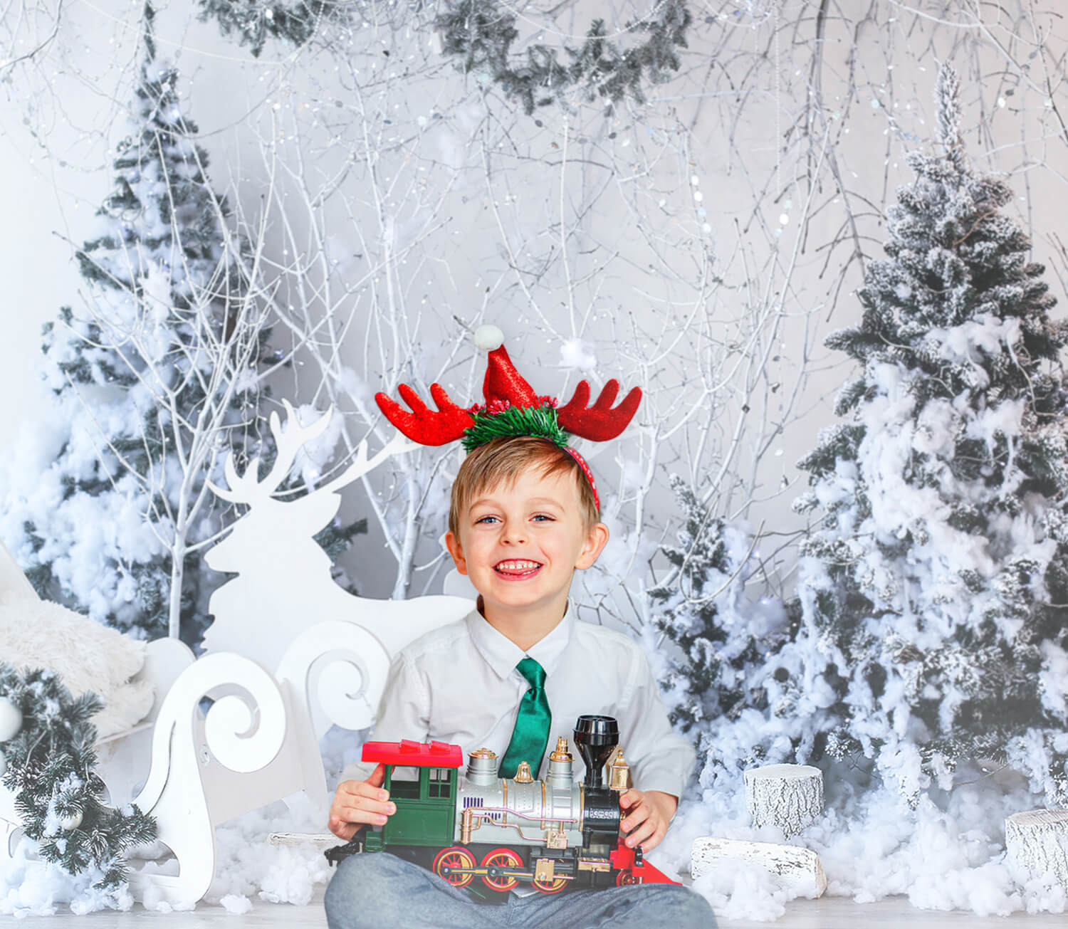 Snowflake Christmas Tree Sleigh Elk Backdrop M11-19