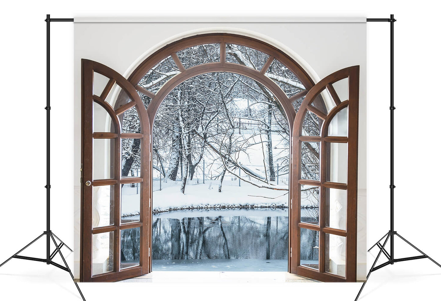 Wooden Arched Window Winter Forest Backdrop M11 24 Dbackdrop