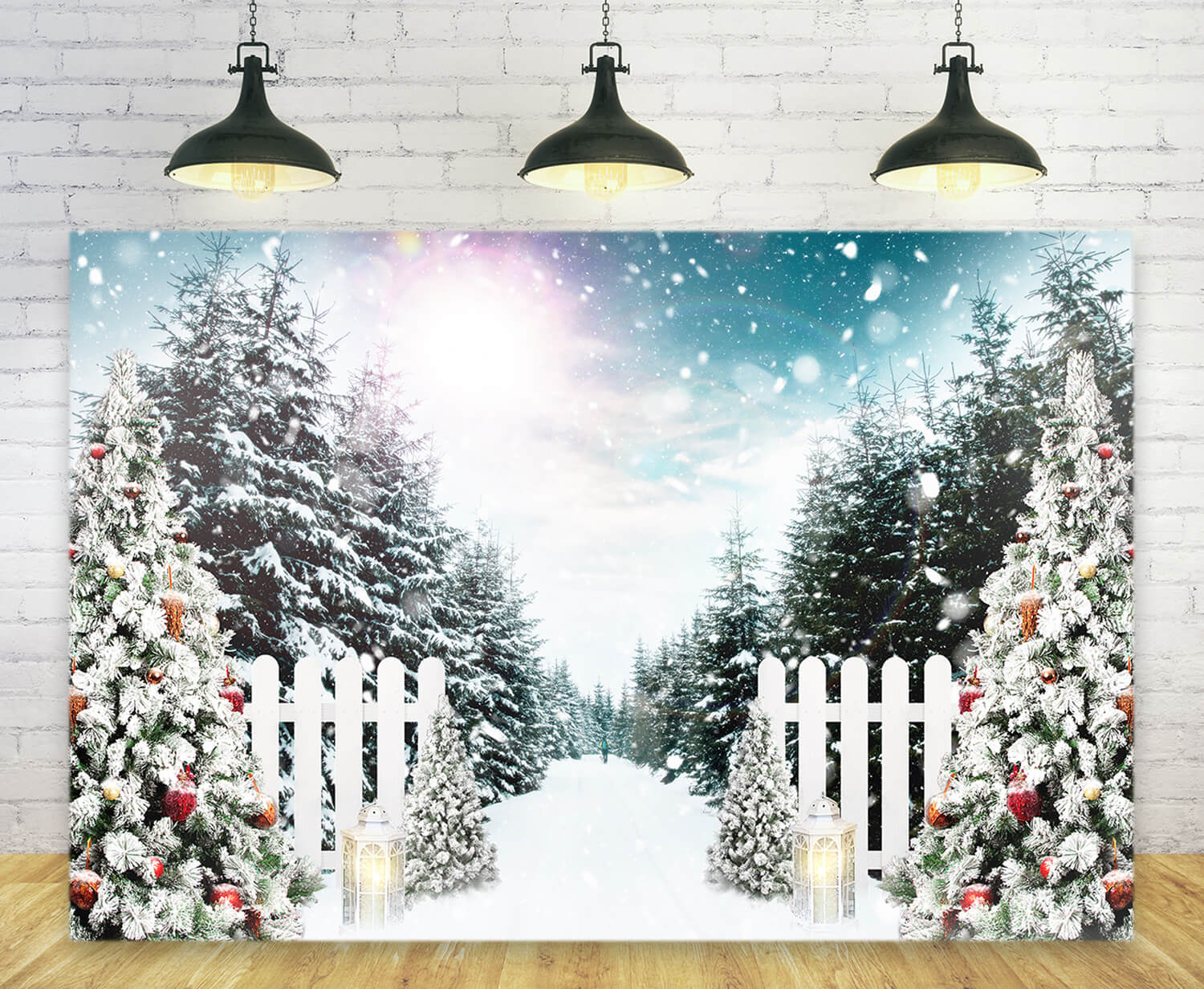 Christmas Tree Winter Forest Snowflake Backdrop M11-28