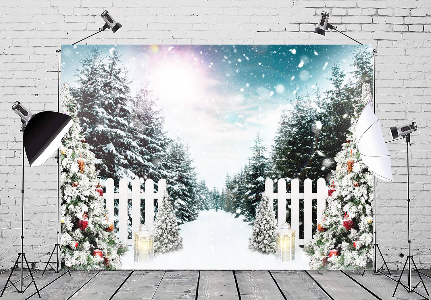 Christmas Tree Winter Forest Snowflake Backdrop M11-28