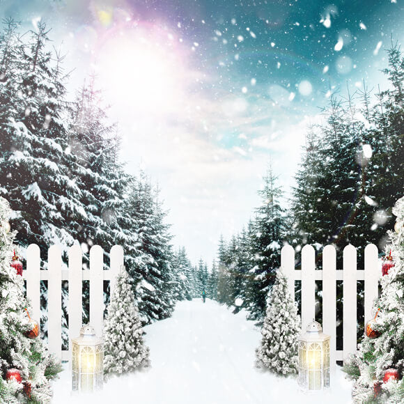 Christmas Tree Winter Forest Snowflake Backdrop M11-28