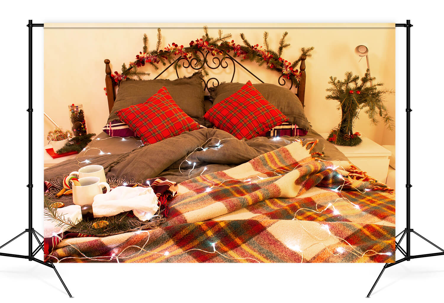 Christmas Decorated Interior Room Bed Backdrop M11-33