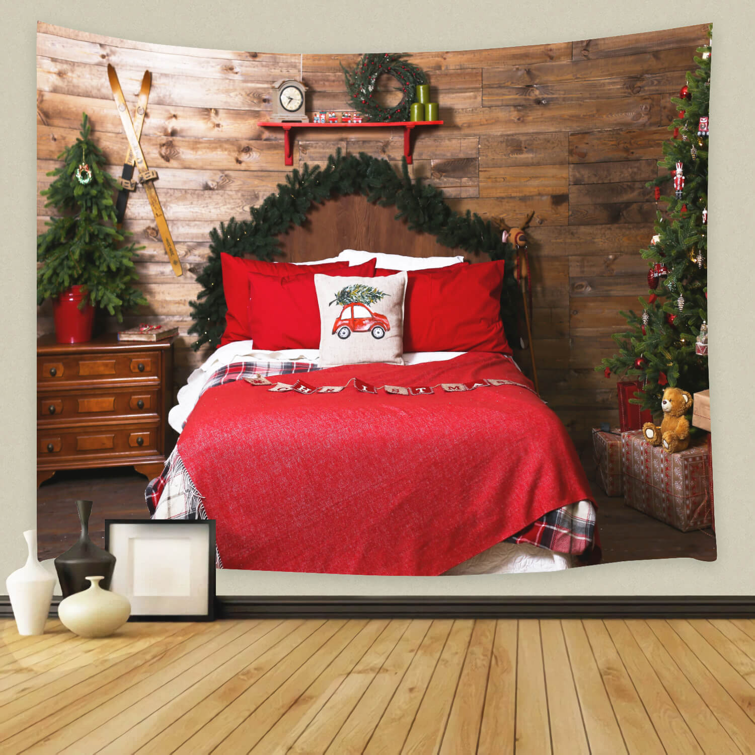 Christmas Bedroom Retro Wooden Wall Backdrop M11-34