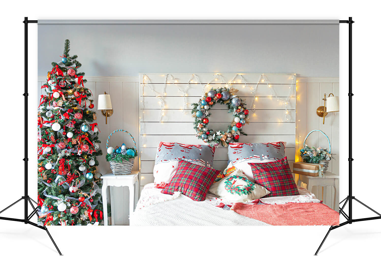 Christmas Tree Decorated Room Interior Backdrop M11-37