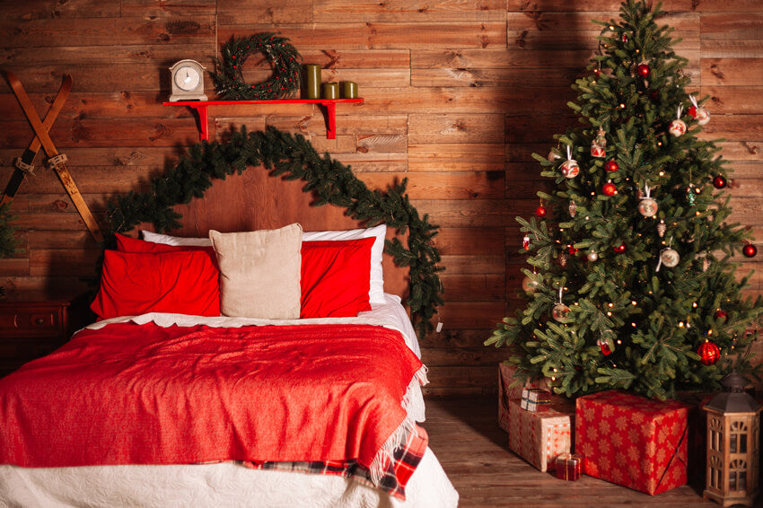 Christmas Bedroom Wooden Headboard Backdrop