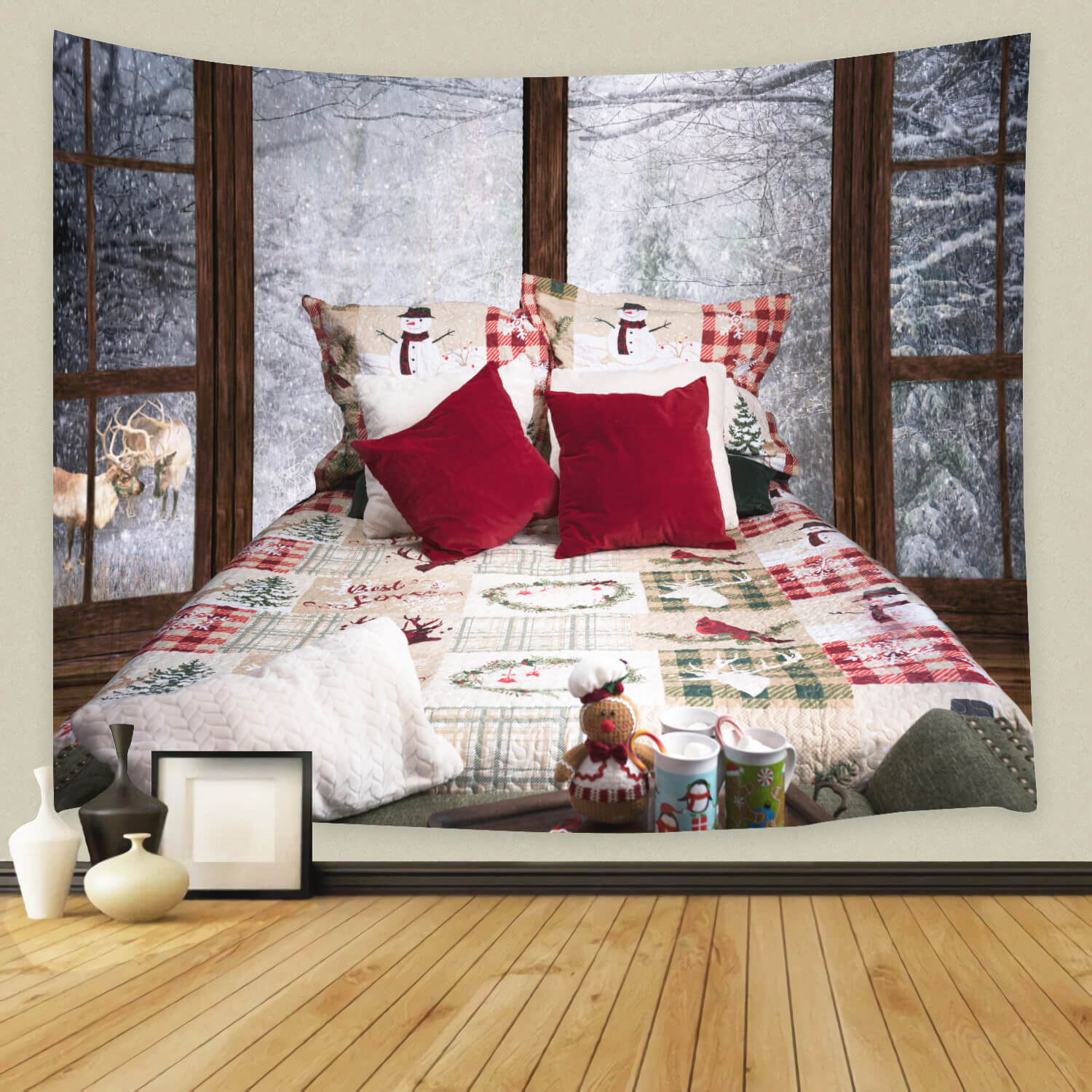 Winter Snowy Window Christmas Bed Backdrop M11-41