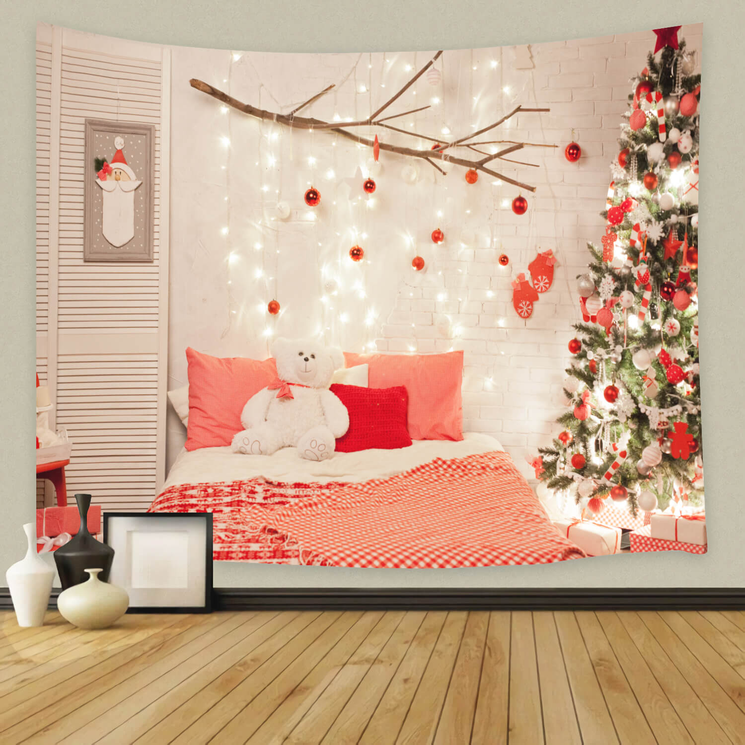 Christmas Tree Bedroom with Lights Backdrop M11-42