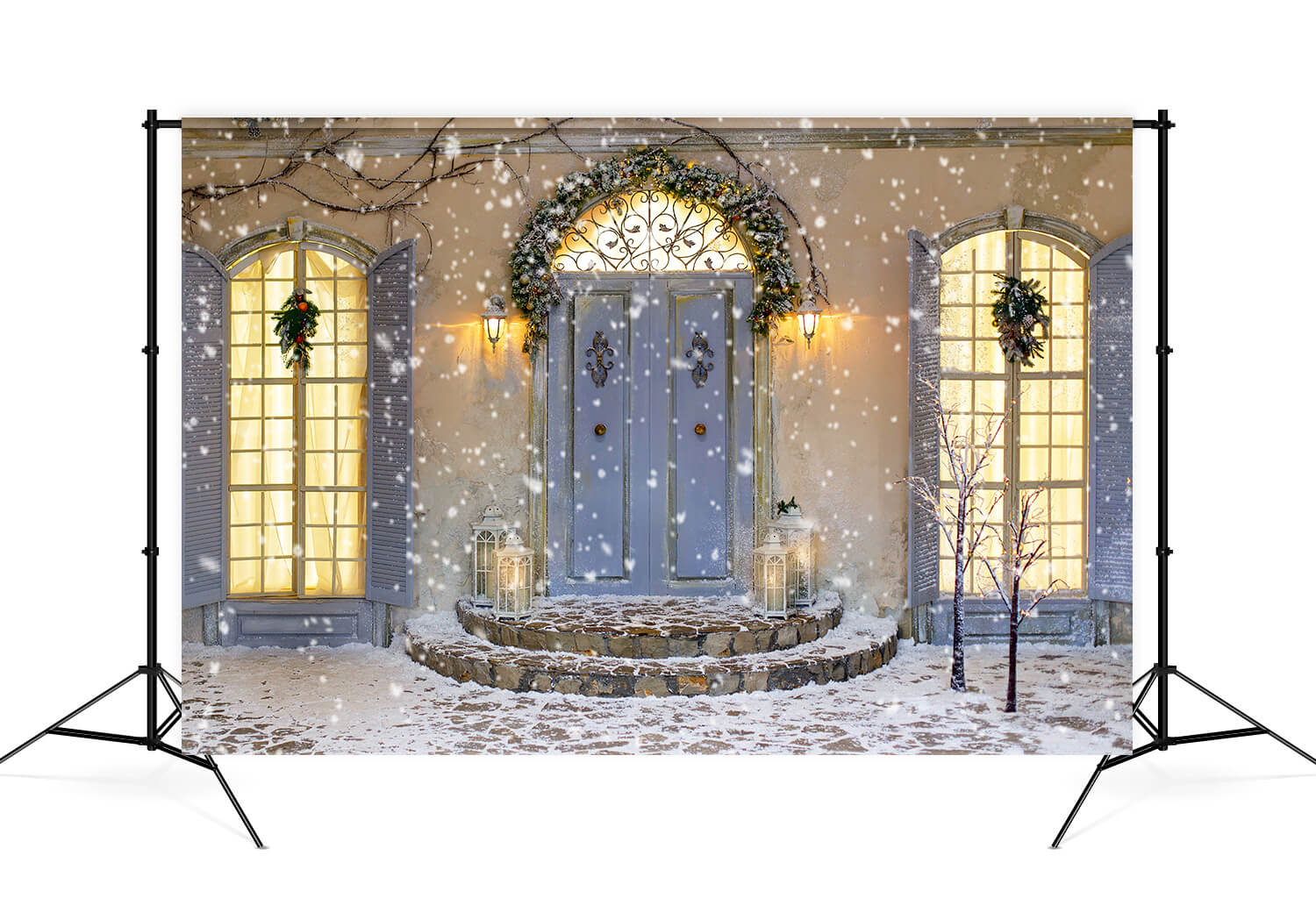 Snowflake Christmas House Porch Door Backdrop M11-44