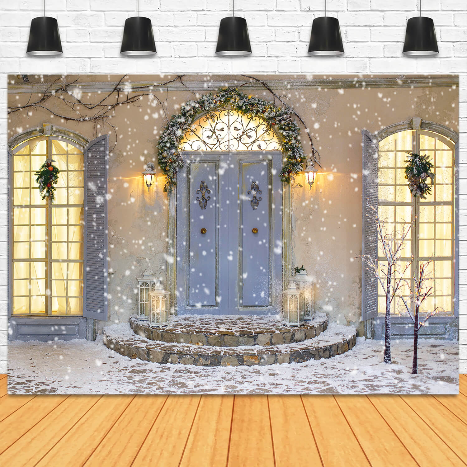 Snowflake Christmas House Porch Door Backdrop M11-44