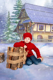 Winter Forest Cabin Snow Photography Backdrop M11-50