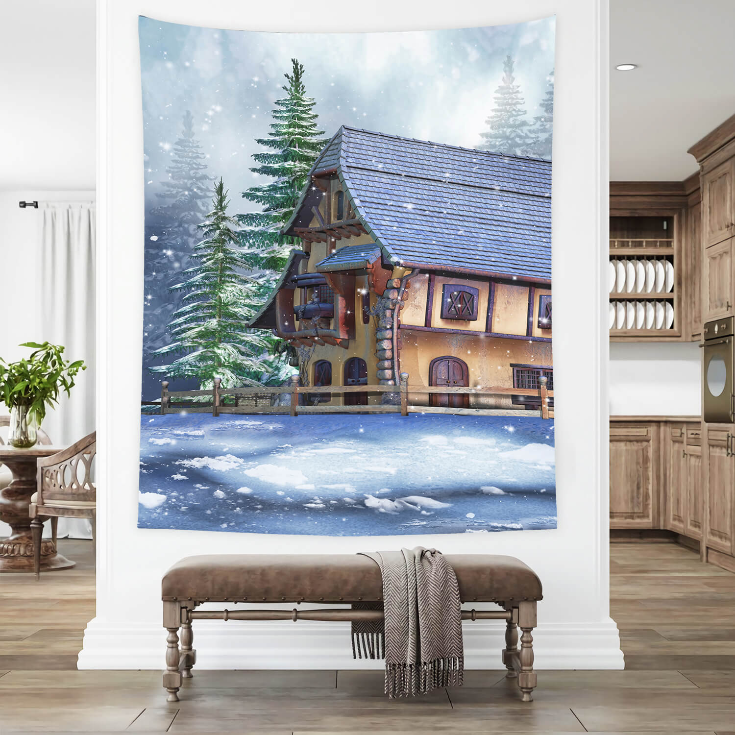 Winter Forest Cabin Snow Photography Backdrop M11-50