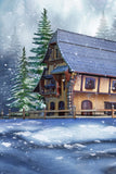 Winter Forest Cabin Snow Photography Backdrop