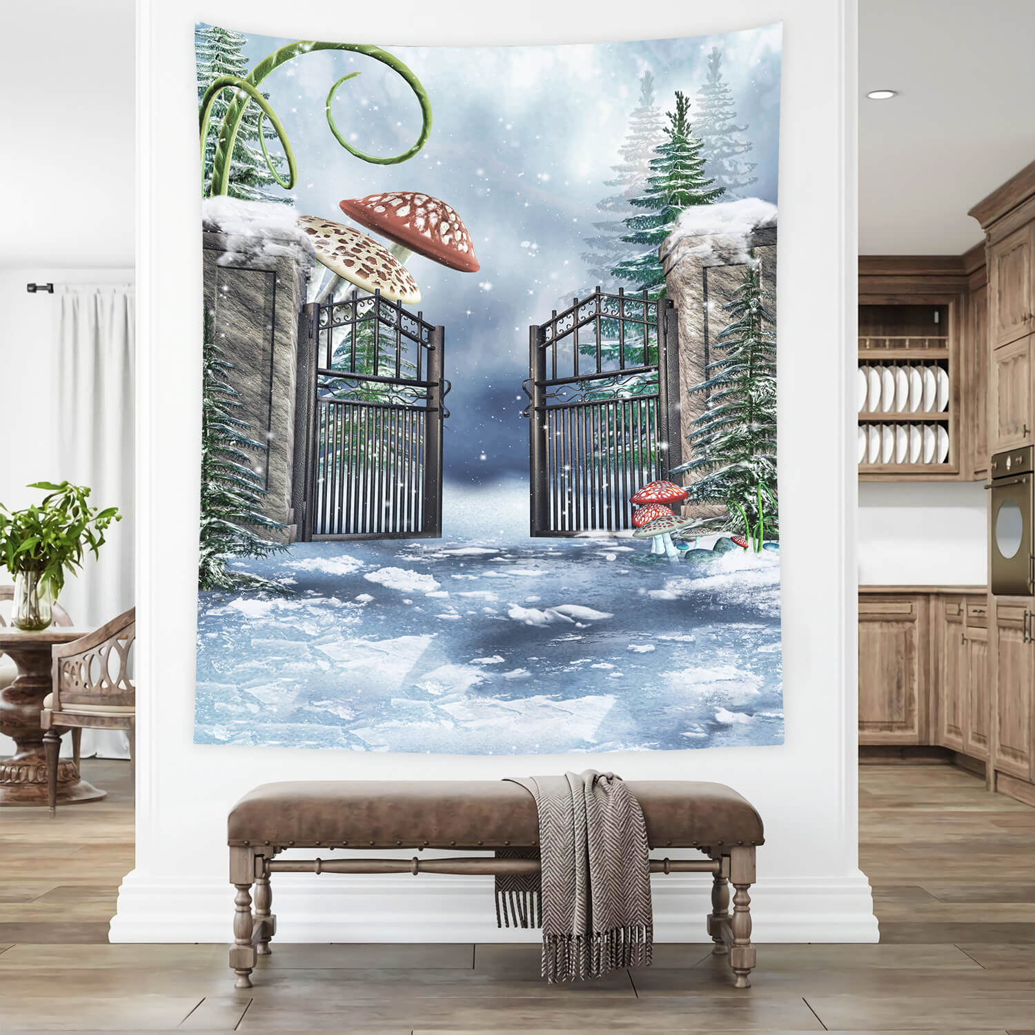 Winter Garden Snow Giant Mushroom Backdrop M11-51