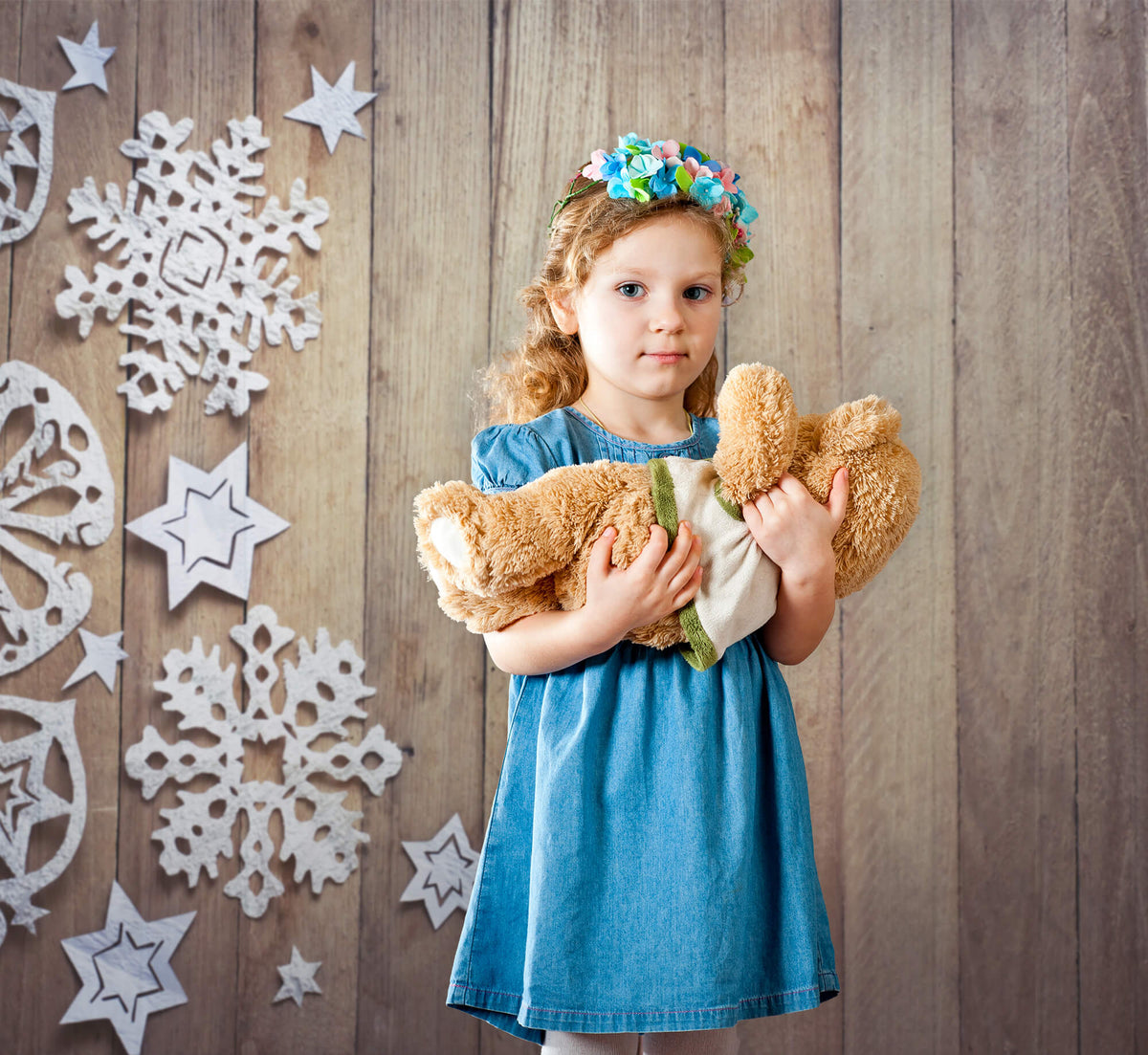 Rustic Snowflakes Wood Photography Backdrop M11-55