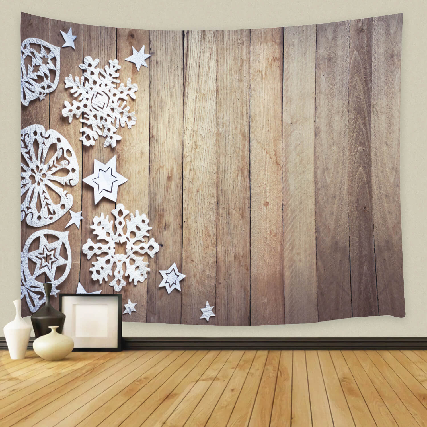 Rustic Snowflakes Wood Photography Backdrop M11-55