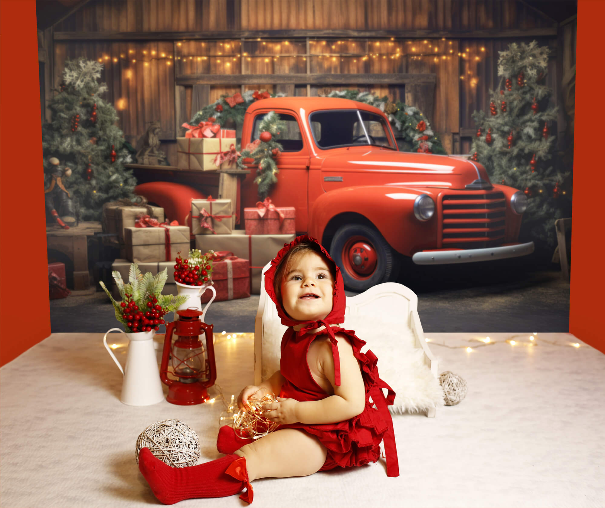 Christmas Gift Red Truck Backdrop for Photography M11-56