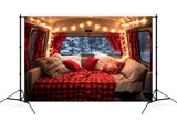 Christmas Decorated Red Camper Van Backdrop M11-58