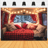 Christmas Decorated Red Camper Van Backdrop M11-58