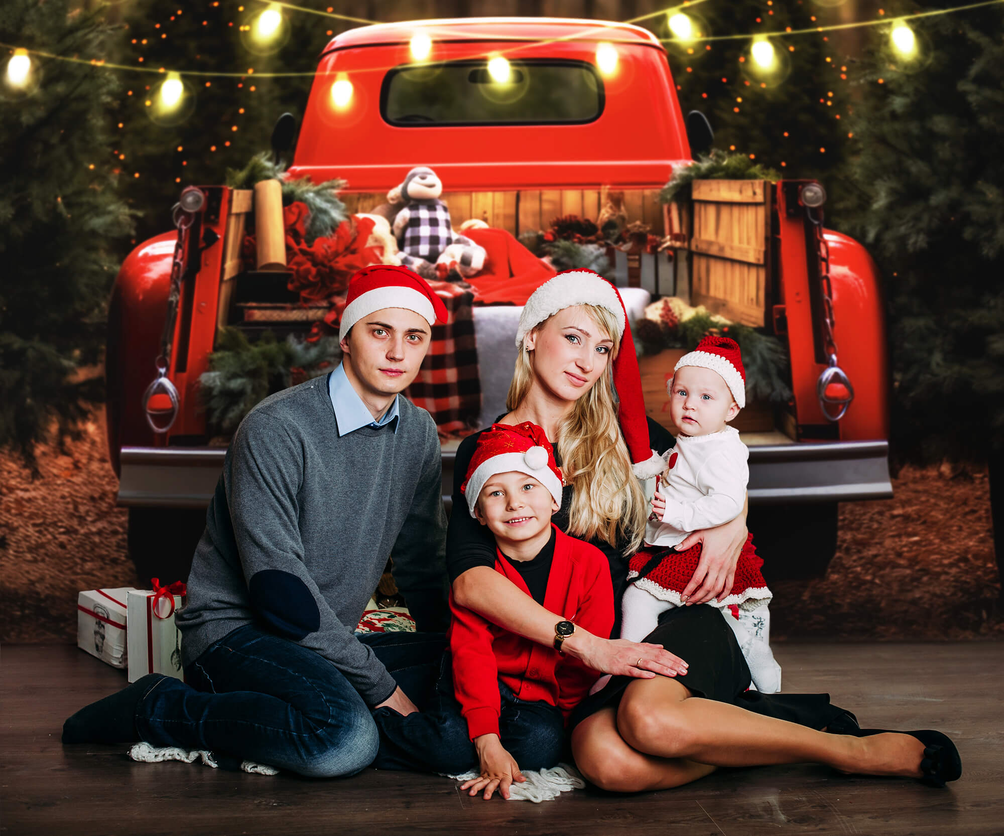 Santa's Christmas Tree Farm Red Truck Backdrop M11-60