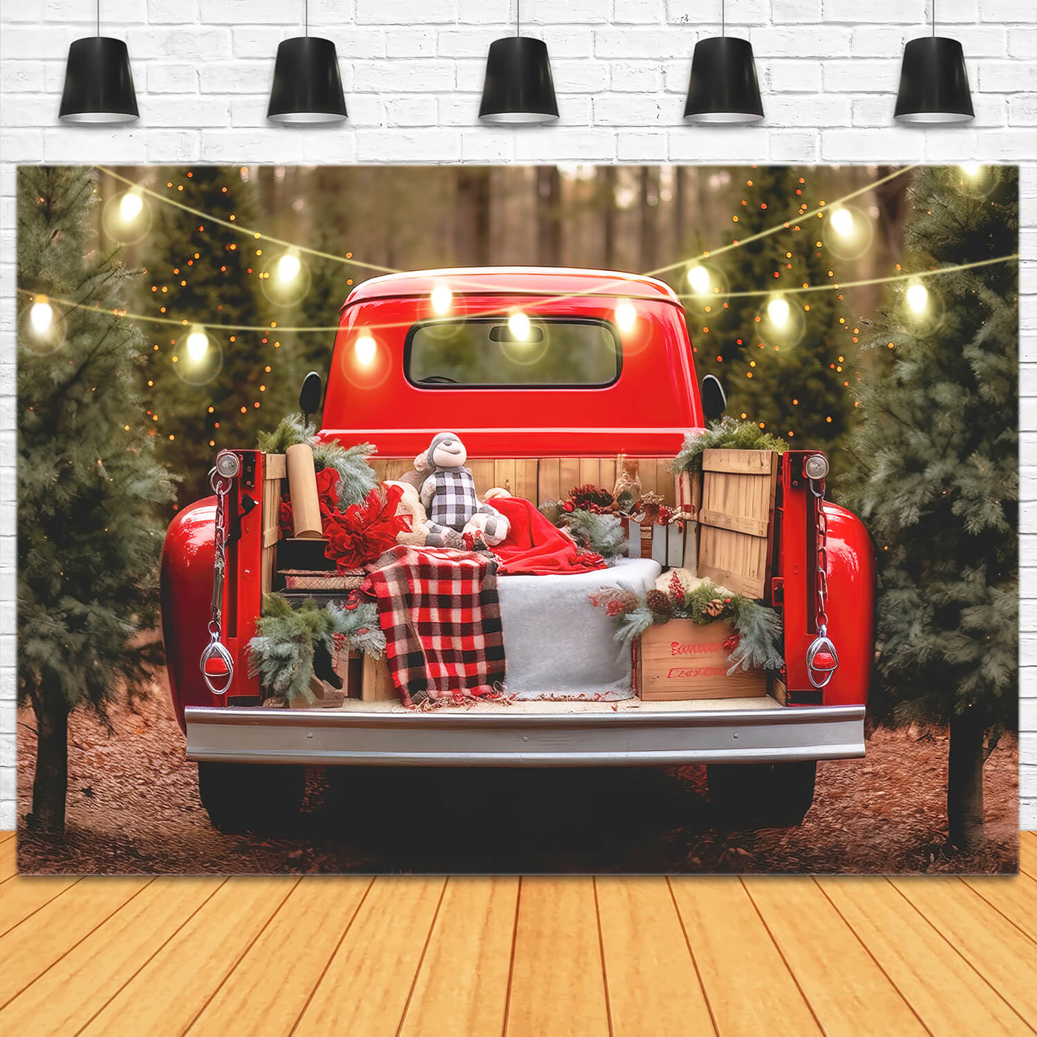 Santa's Christmas Tree Farm Red Truck Backdrop M11-60