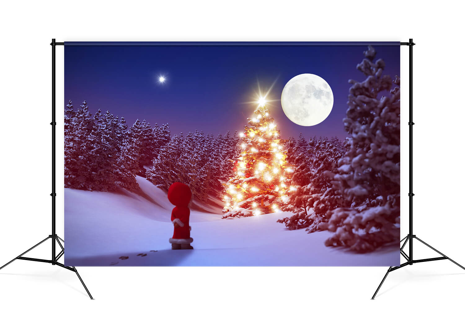 Winter Snowy Forest Night Moon Backdrop M11-61