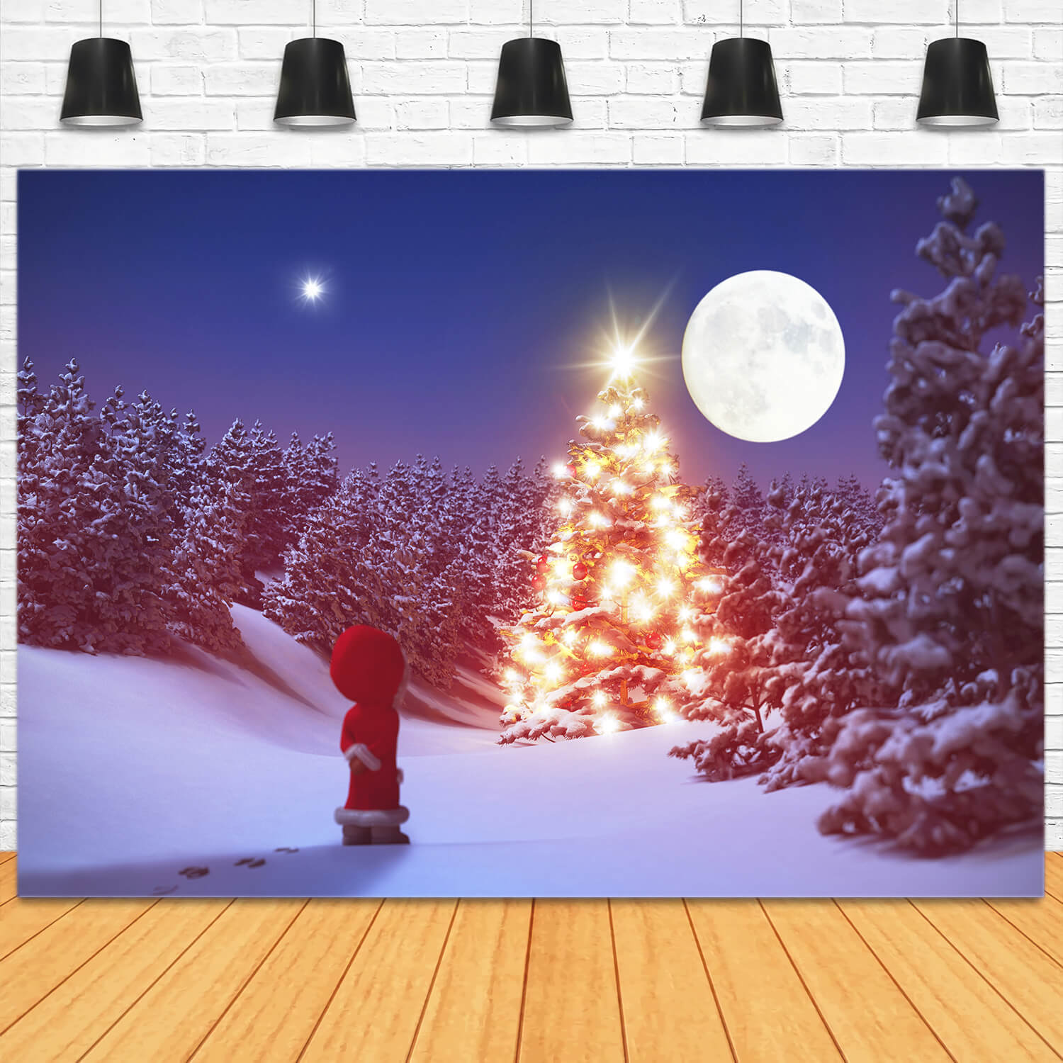 Winter Snowy Forest Night Moon Backdrop M11-61