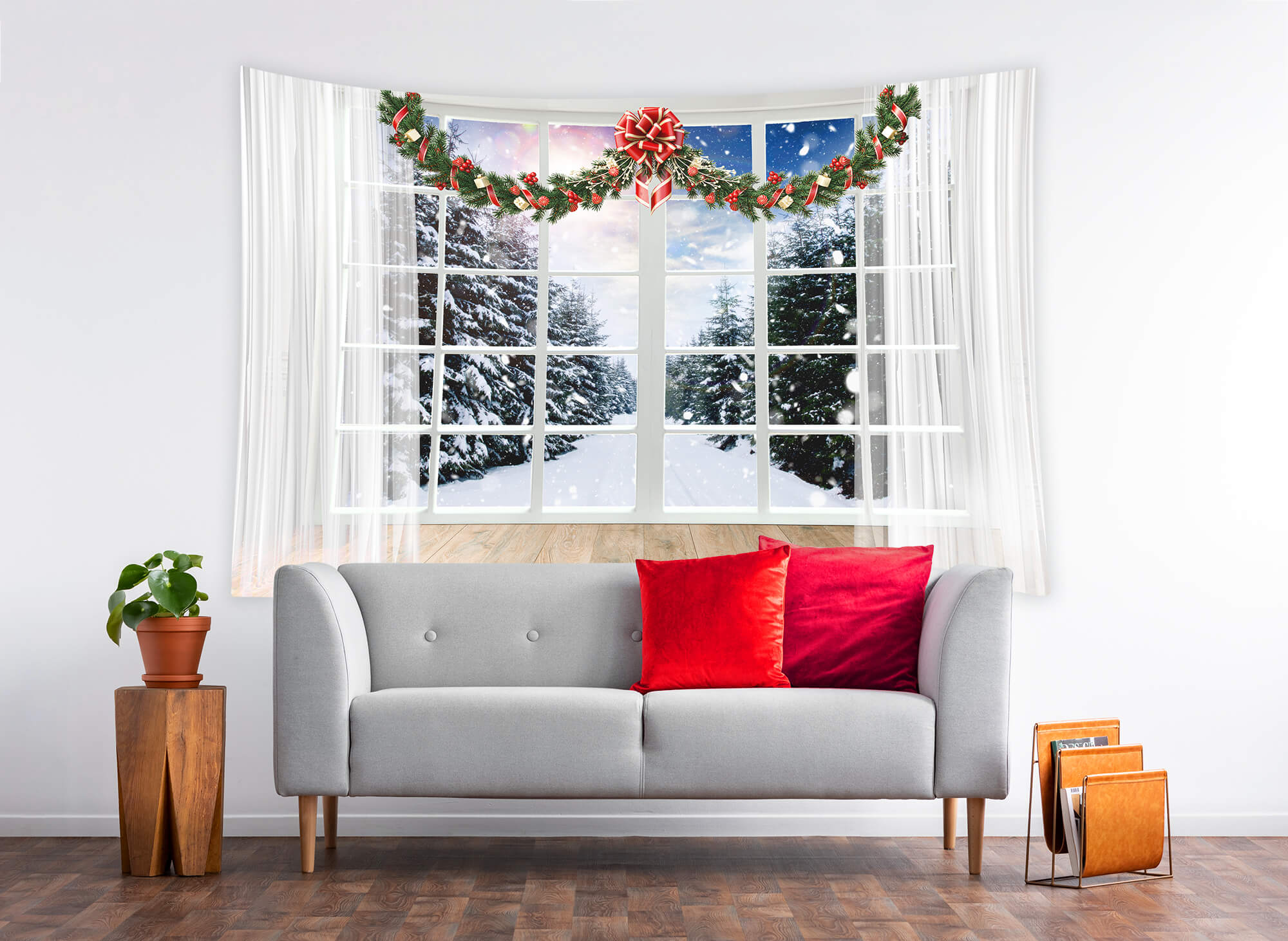 Christmas Window Snow Forest View Backdrop M11-66