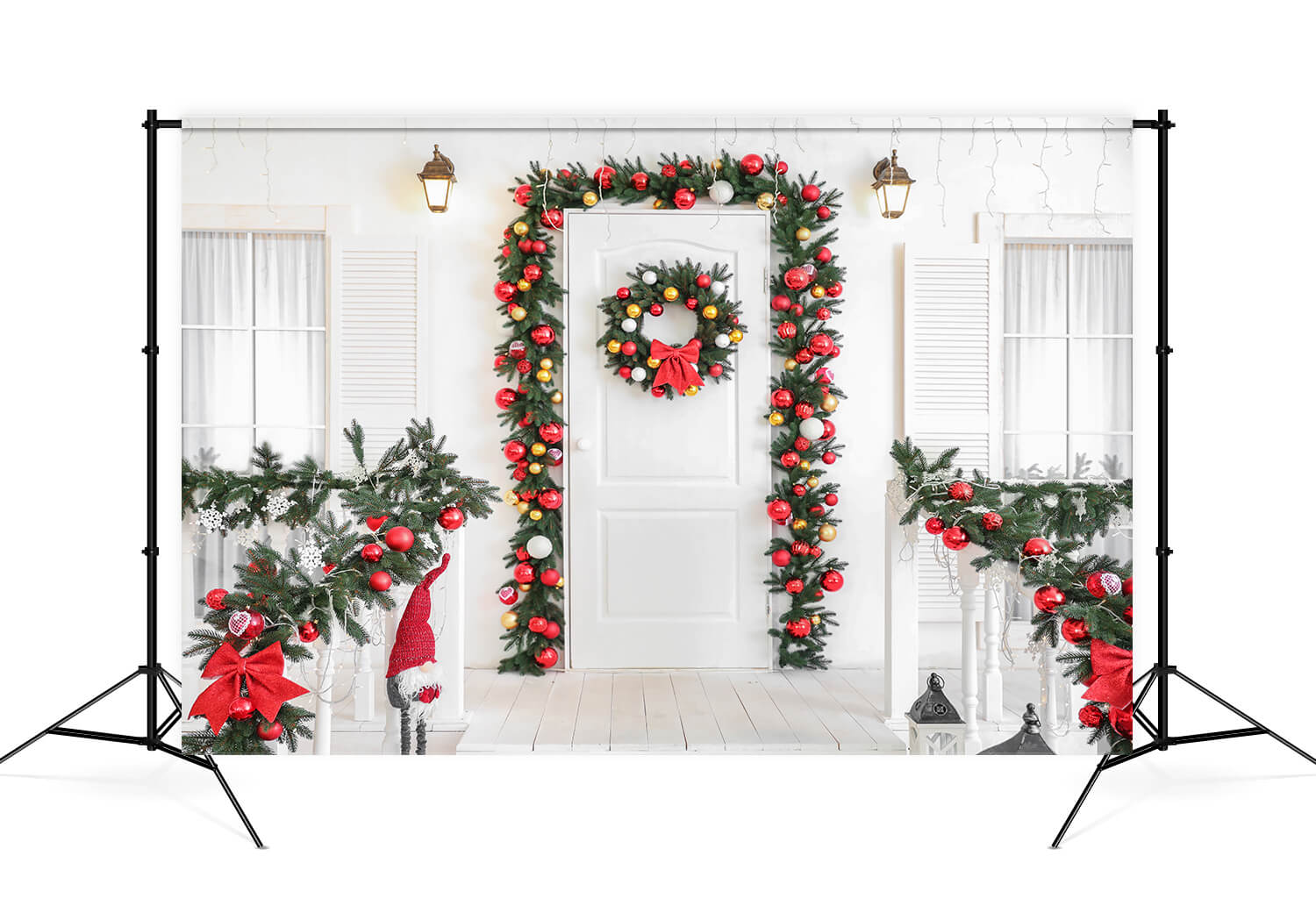 Christmas Wreaths Decorated Front Door Backdrop M11-68