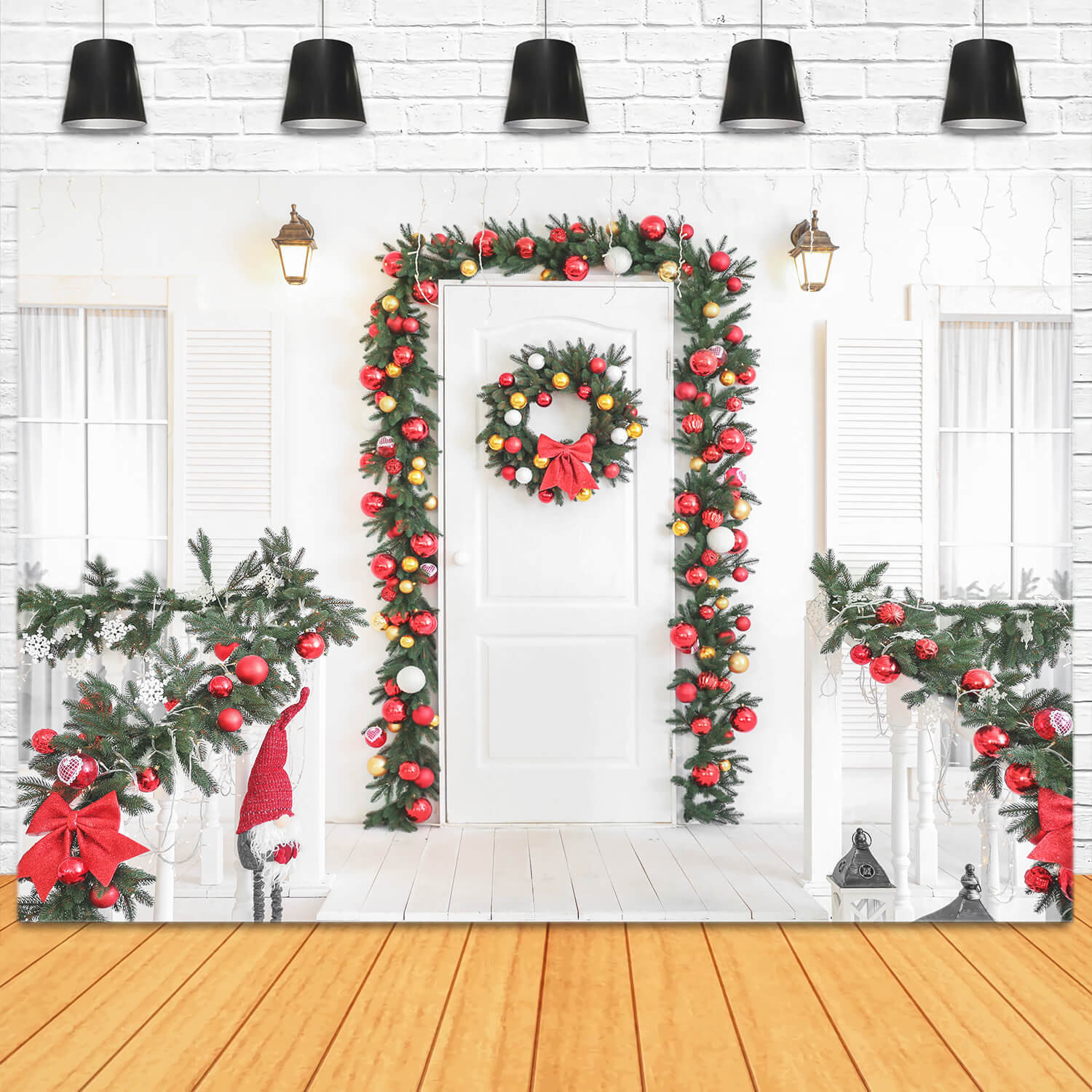 Christmas Wreaths Decorated Front Door Backdrop M11-68