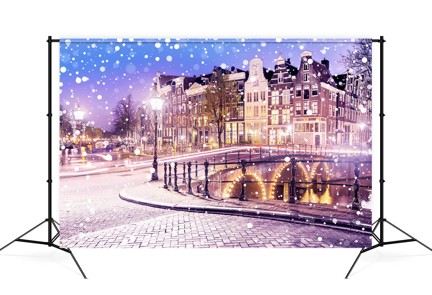 Snowy Winter City Night View Backdrop M11-69