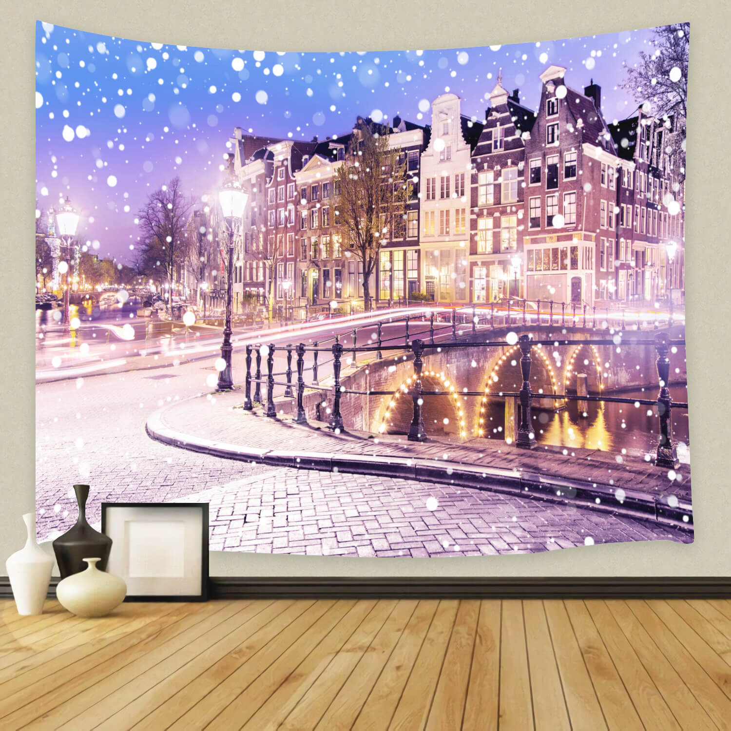 Snowy Winter City Night View Backdrop M11-69