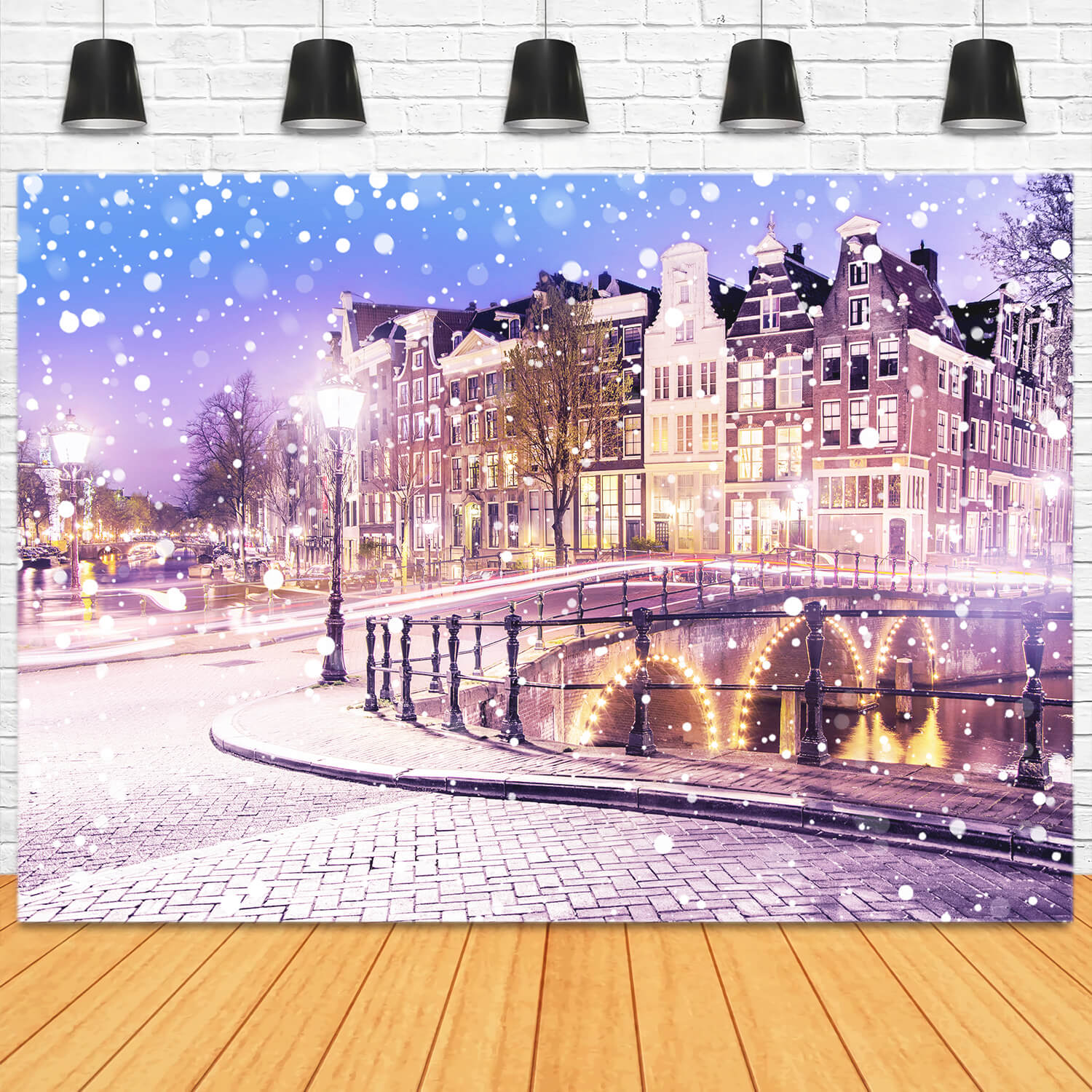 Snowy Winter City Night View Backdrop M11-69