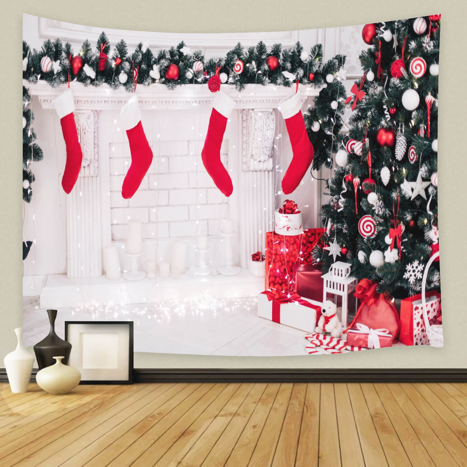 Christmas Tree Fireplace Socks Gift Box Backdrop M11-72