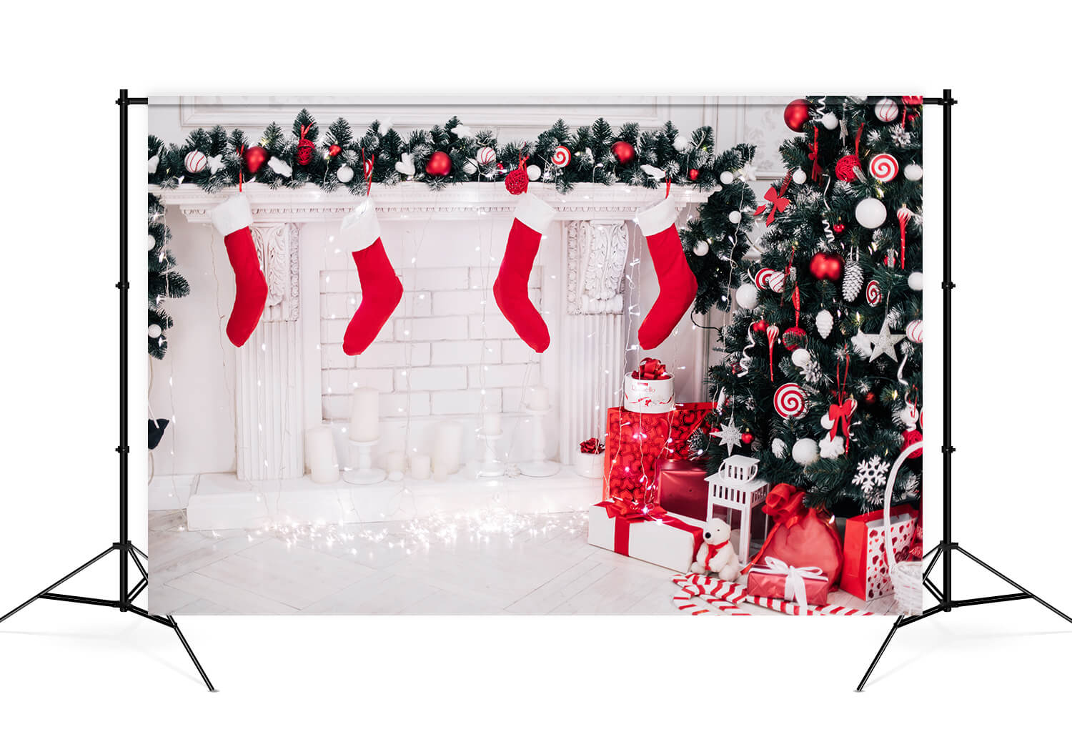 Christmas Tree Fireplace Socks Gift Box Backdrop M11-72