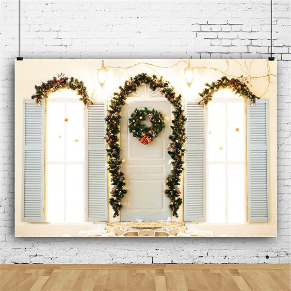 Christmas Wreaths Jingle Bells Street Lamps Shutters Door Steps Backdrop M12-02