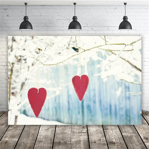 Winter Snowy Tree Branch Hanging Love Wooden Plaque Romantic Backdrop M12-08