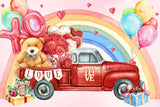 Valentine's Day Rose Bear Trunk Red Car Rainbow Balloons Graffiti Backdrop M12-11