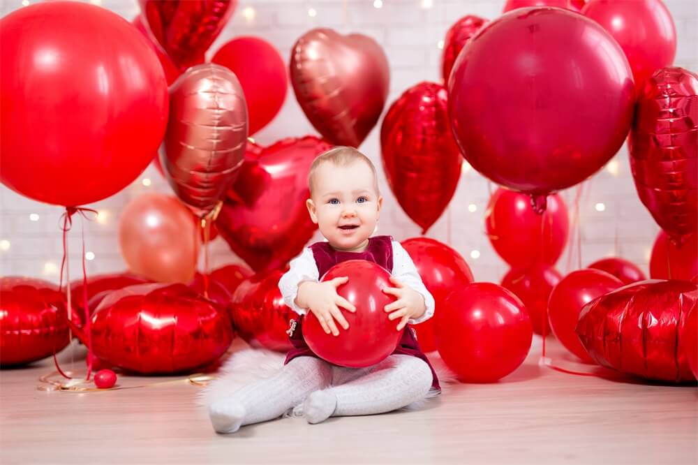 Valentine's Day Red Heart Balloon Strip Lights White Brick Wall Room Backdrop M12-12