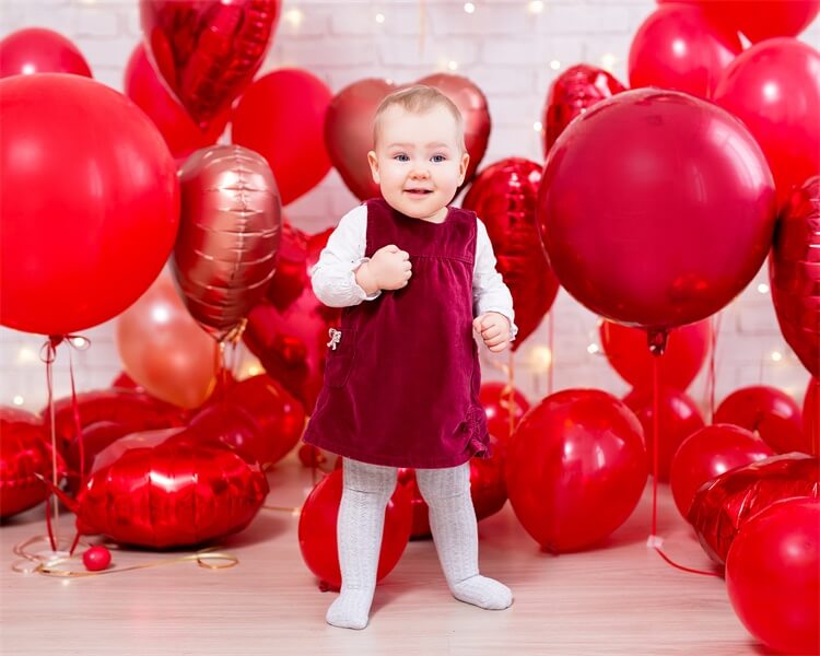 Valentine's Day Red Heart Balloon Strip Lights White Brick Wall Room Backdrop M12-12